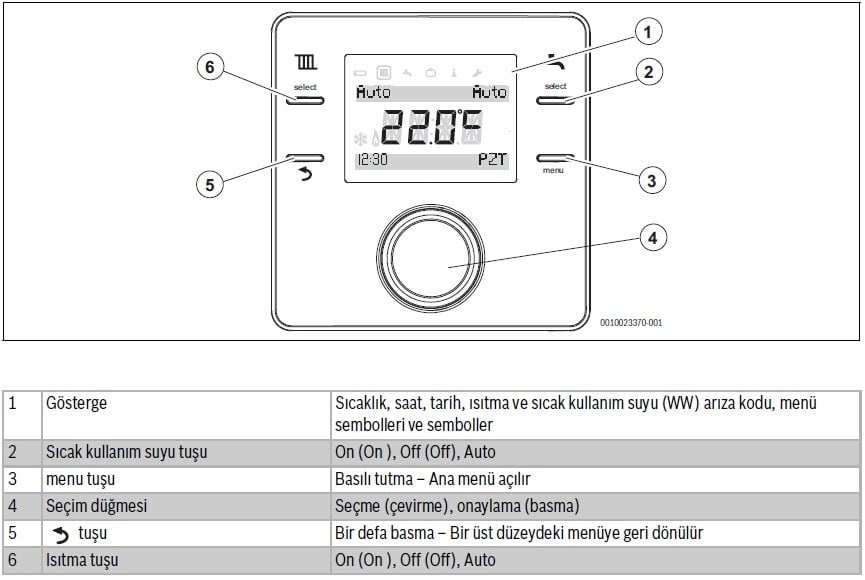 Buderus RC210 RF Kablosuz Oda Termostatı Panel Özellikleri