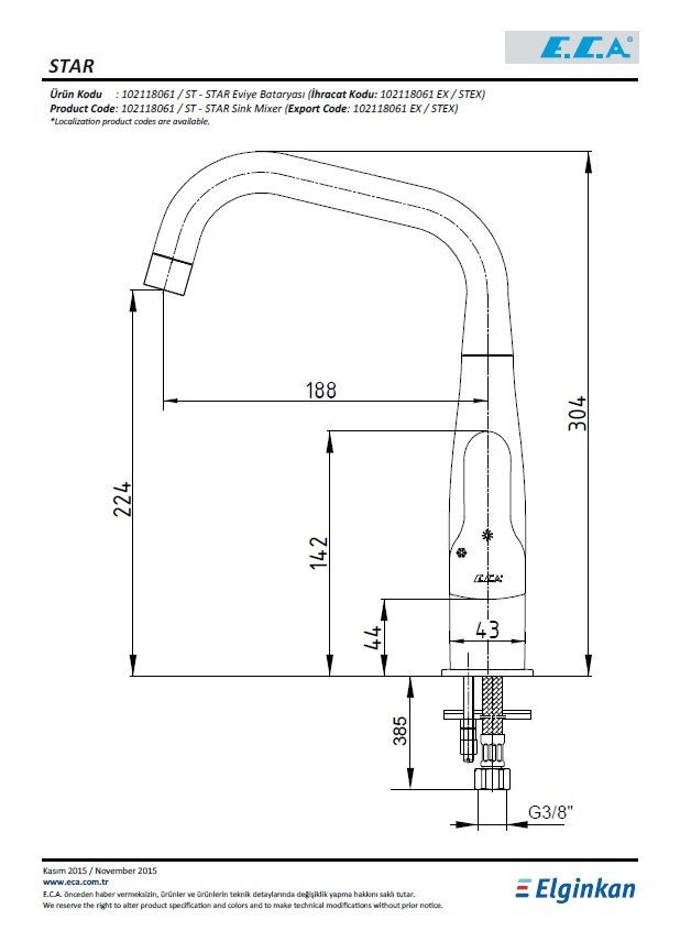 Eca Star Mutfak Bataryası 102118061 Teknik Resim