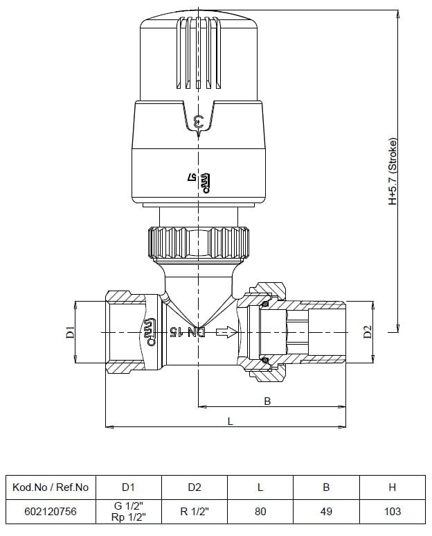 Eca 602120756 TRV4 1-2 Termostatik Köşe Radyatör Vanası Ölçüleri