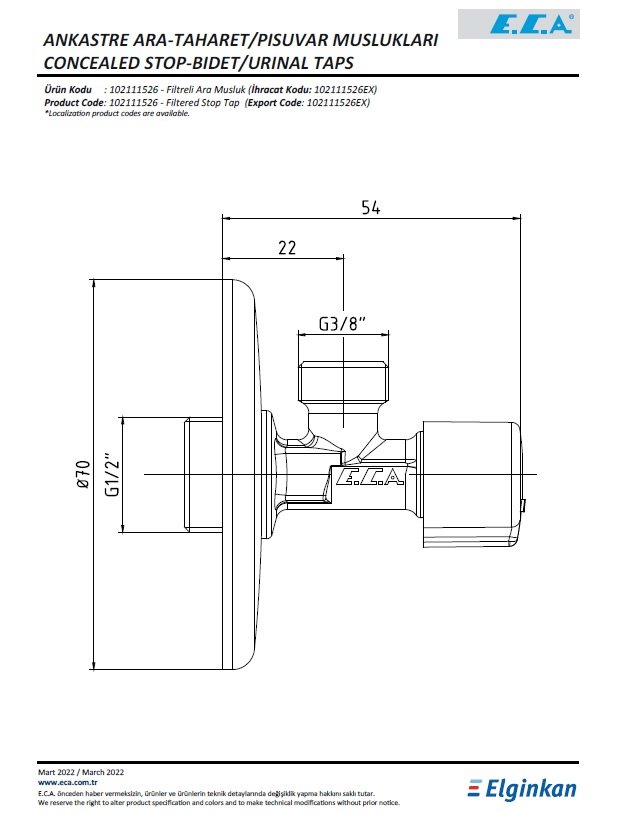 Eca Filtreli Ara Musluk 102111526 Teknik Resim