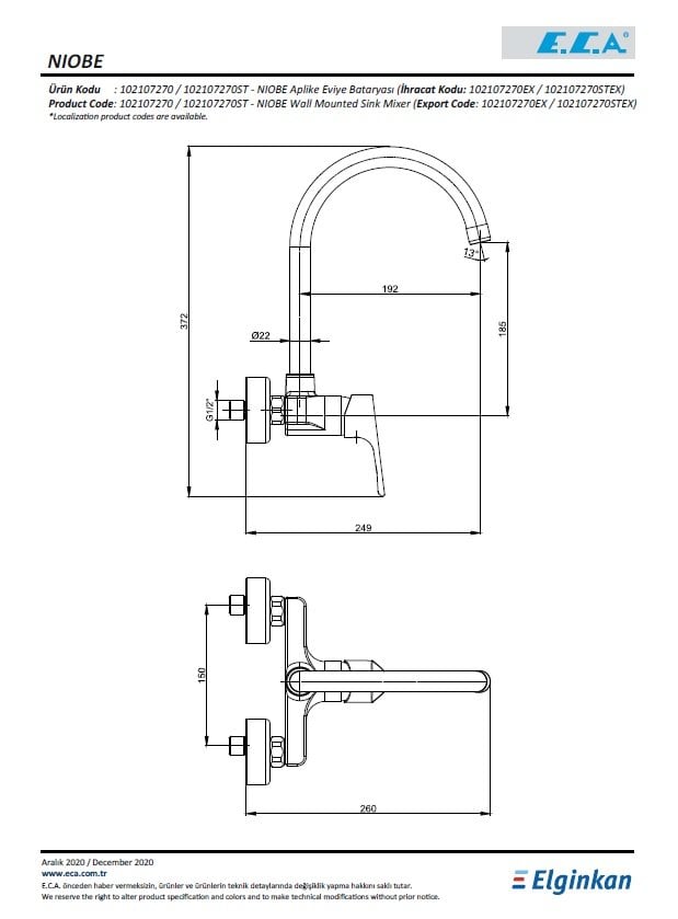 Eca Niobe Aplike Mutfak Bataryası 102107270 Teknik Resim