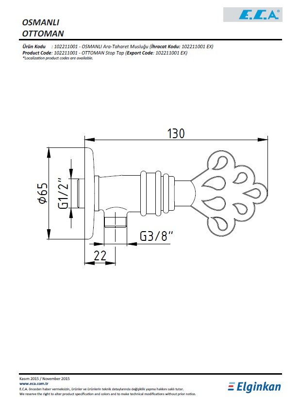 Eca Osmanlı Ara Taharet Musluğu 102211001 Teknik Resim