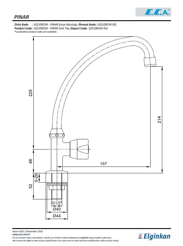 Eca Pınar Mutfak Musluğu 102108534 Teknik Resim