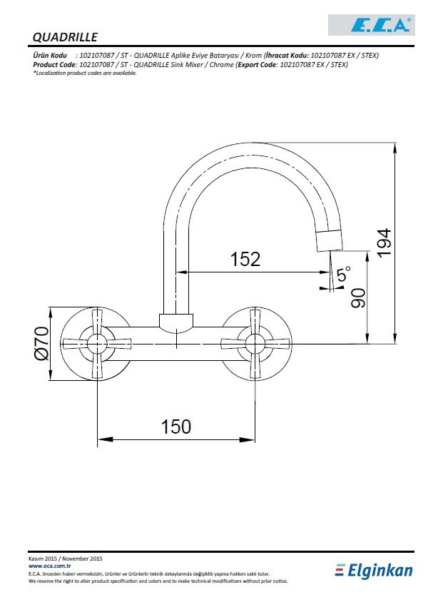 Eca Quadrille Aplike Mutfak Bataryası 102107087 Teknik Resim