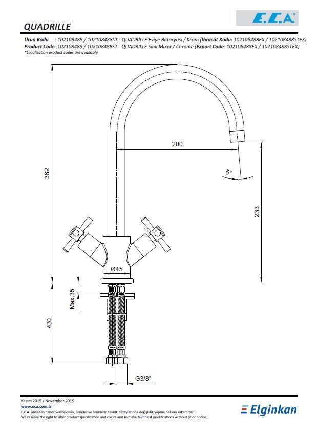 Eca Quadrille Mutfak Bataryası 102108488 Teknik Resim