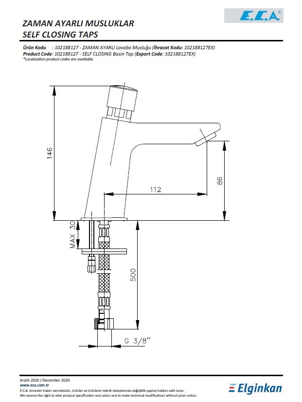 Eca Zaman Ayarlı Lavabo Musluğu 102188127 Teknik Resim