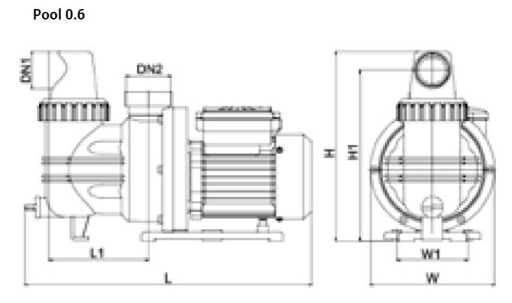 Wilo Initial Pool 0.6 M Ön Filtreli Monofaze Havuz Sirkülasyon Pompası Ölçüleri